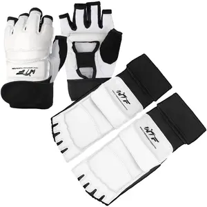 Taekwondo Karate Gloves & Sparring Gear Foot Protector Set, Karate Boxing Sparring Foot Guard and Half-Finger Gloves Kit for Martial Arts TKD Kung Fu Punch Bag Kickboxing MMA Training