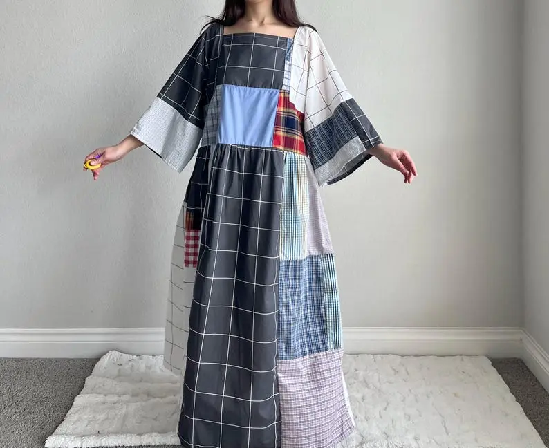 Handmade Quilted Patchwork Plaid/Gingham/Checkered Dress