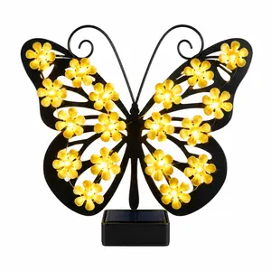 Solar Butterfly Garden Light, Outdoor Solar Fence Decor with Warm White Flower LEDs, Decorative Butterfly Wall Light for Patio, Yard, Porch, Garden Fence, Lawn, Backyard, 10.24 x 1.97 x 9.25 in