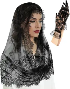 2 Pcs Lace Veil Set – Bridal & Church Mantilla Veils