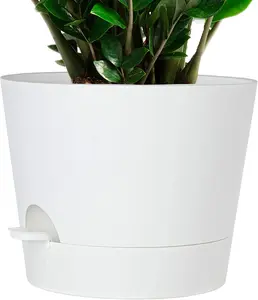 12inch Large Self Watering  Pot, Plastic Cylinder Planter with 60Oz Deep Reservoir and  for Indoor Outdoor   Houseplants, White