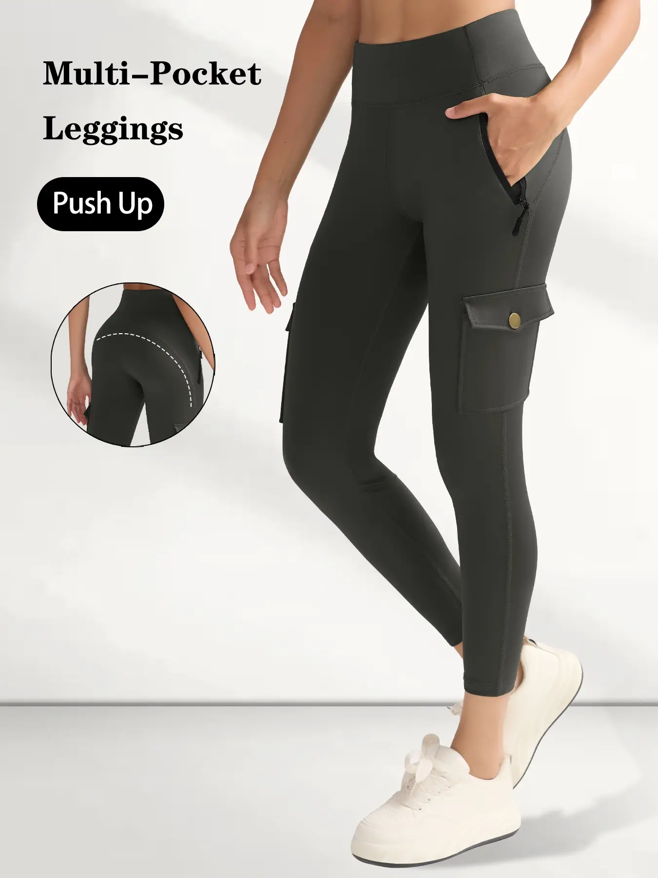 Women's High Waist Tight-Fit Work Pants, Multi-Pocket Utility Design, Casual Sporty Style for Outdoor Hiking Cycling, Hiking Bottoms