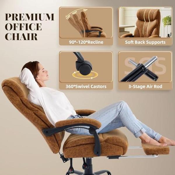 Big and Tall Office Chair 500LBS with Footrest,Ergonomic Leather Executive Chair with Adjustable Height & Flip-up Armrests,Wide Reclining Computer Desk Chair for Home Office or Gaming,Brown