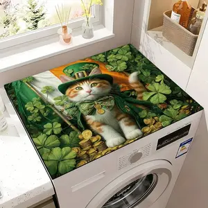 1pc Lucky Cat Washing Machine Cover Sun Protection Pad, Home Use Fully Automatic Drum Universal Protective Cover Cloth, Jit