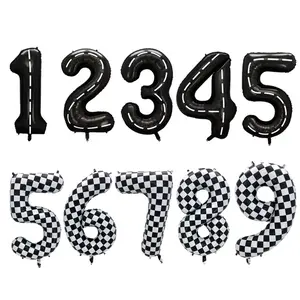 40inch Race Car Balloons Large Black And White Number 1-9 Foil Balloon for Girls Boys Birthday Party Decorations Supplies