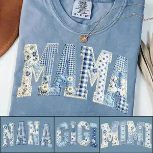 Comfort Colors Mama Blue Toile Patchwork Floral Easter Shirt, Mimi Gigi Nana Chinoiserie Shabby Chic Shirt, Easter shirt