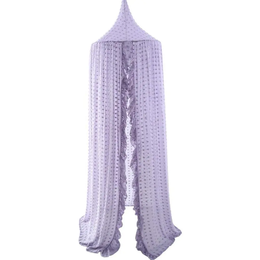 Kids Princess Hanging Bed Canopy for Girls, Beige Macrame Lace Boho Crib Canopy Tent with Pom Pom, Toddler Bed Netting for Baby Nursery Bedroom Reading Nook Decor