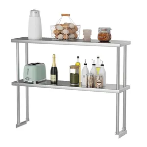 Commercial 2-Tier Stainless Steel Overshelf for Prep & Work Table – Adjustable Double Shelf Storage Rack, Kitchen Organization for Restaurant, Garage, Workshop, Utility Room