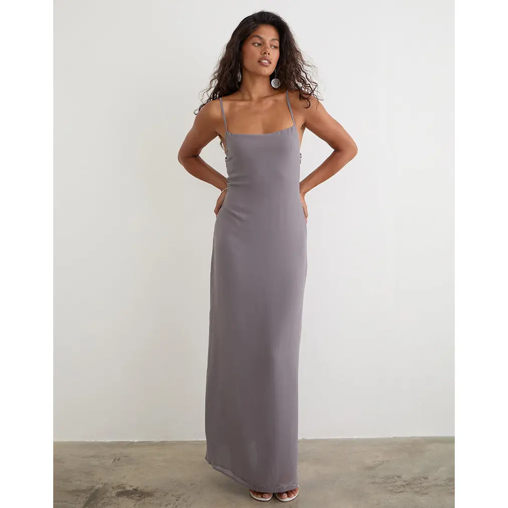 Arunima Maxi Dress in Chiffon Lilac Grey