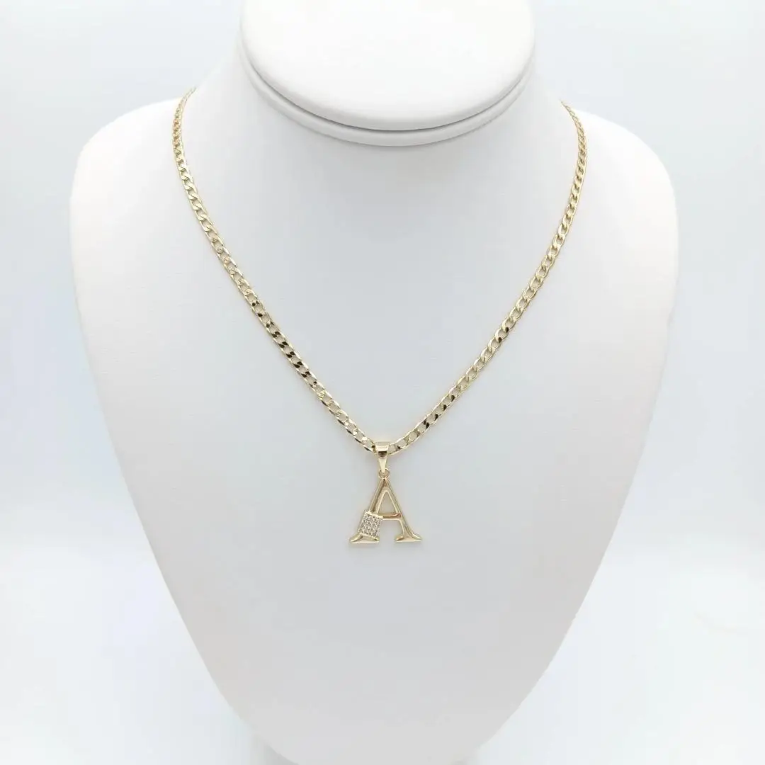14k Gold Plated Cuban Chain Necklace with Initial Pendant & Zirconia Accents for Women 18 Inches Long Youthful Accessory with Supplier Warranty