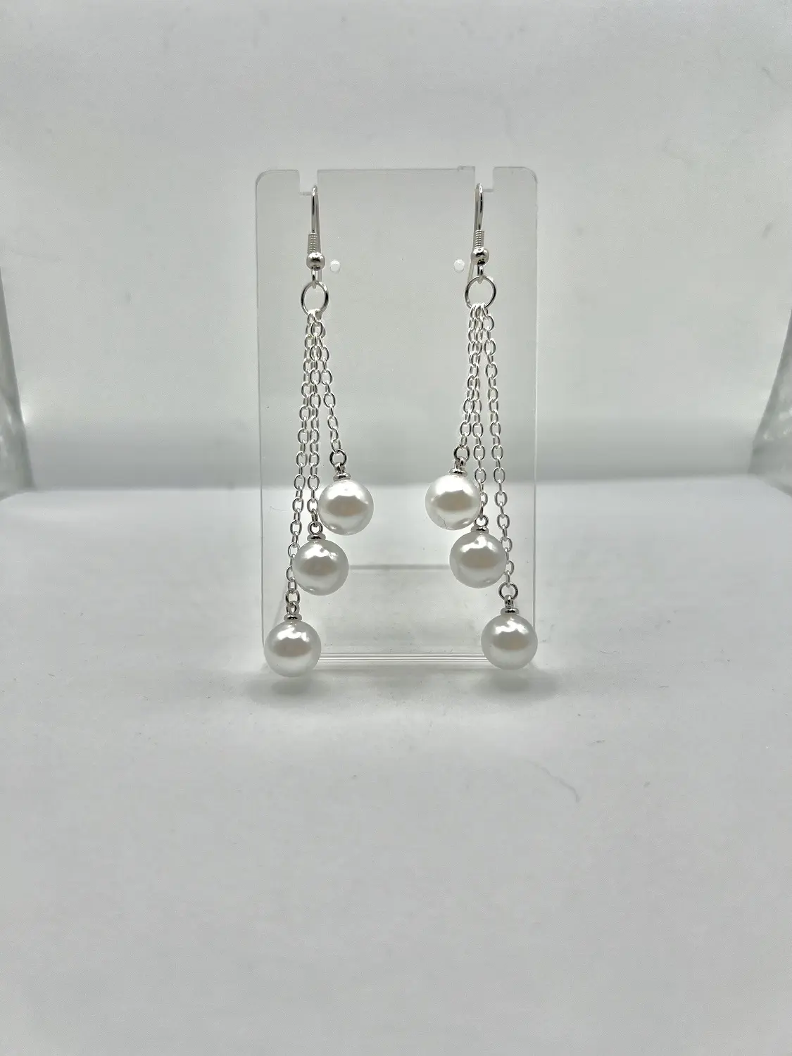 White Pearl Beads Dangle Earrings by JW Fashion Jewelry