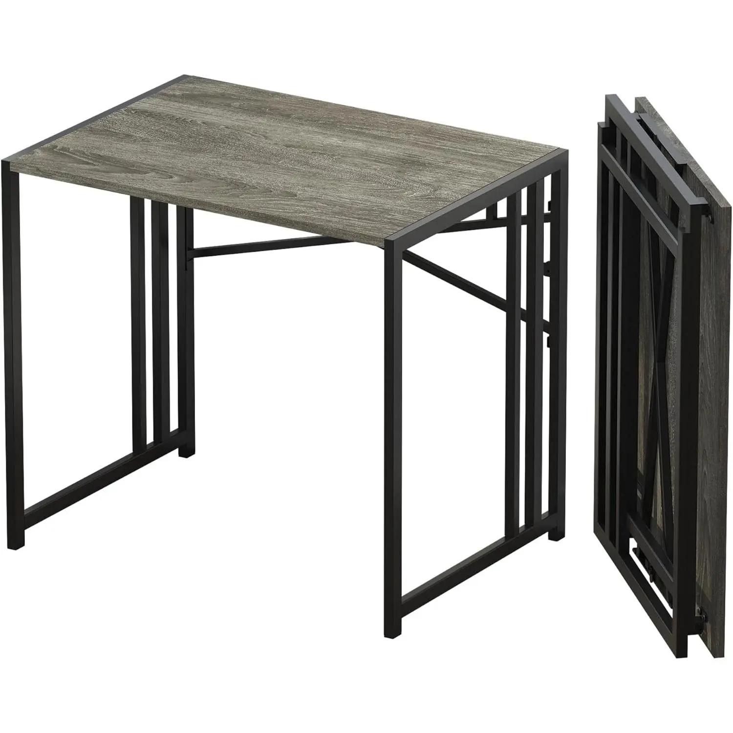 32 inch Rectangular Folding Work Table - Black Oak No-Assembly Office Work Desk, Space-Saving Home Camping Commercial Furniture, Gaming PC Table