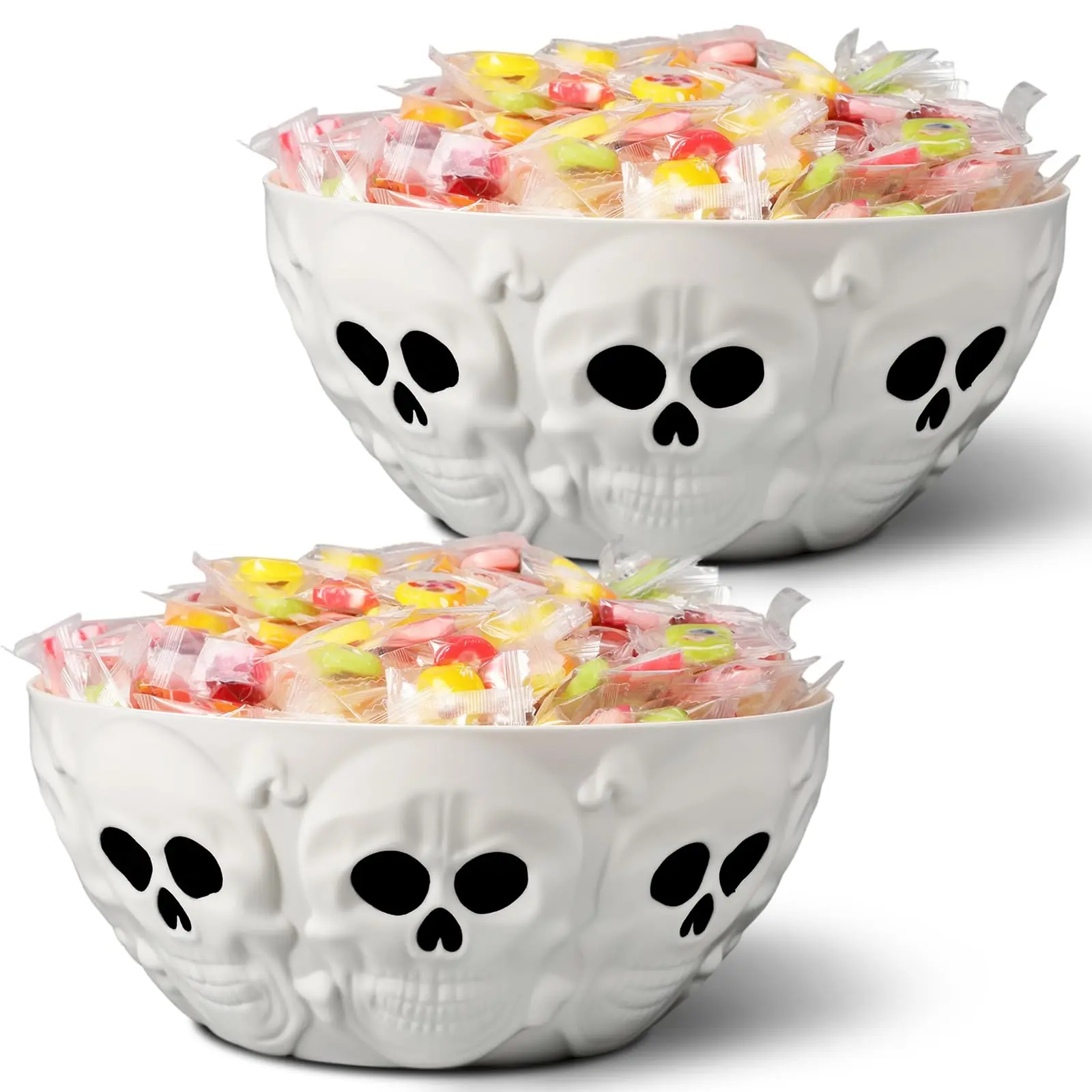 2-3 Pcs Spooky Scary Skeleton Skull Plastic Fruit + Candy Bowls, Lightweight Halloween Trick-or-Treat Serving Dishes for Party, Birthday Home Decoration Supplies