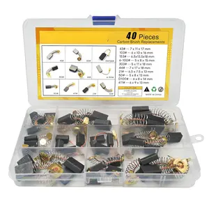Electric Motor Carbon Brushes for Power Tools Repair Maintenance, Set of 40 PCS in 10 Different Sizes for Angle Grinders, Electric Hammer Drills, Circular Saws