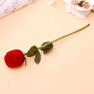Elegant Rose Flower Ring Box with Branch Design, Velvet Cloth Interior, Perfect for Proposal and Engagement, Romantic Gift Packaging, Jewelry Boxes