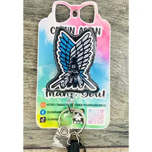 Anime Titan Wings Inspired Badge Reel/ID Clip Retractable-(Alligator, Belt, MRI Safe, Carabiner Clips) & Non-Retractable Clips