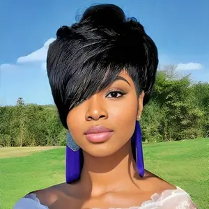 Elegant Curly Pixie Cut Wig with Bangs for Women, 150% Density Layered Mullet Style Wig, Non-lace Front Short Hair Wig for Stylish Everyday Looks