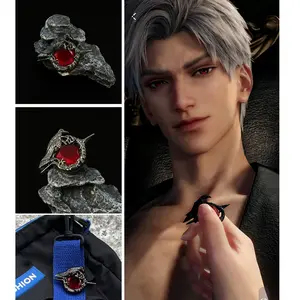 Love and Deep Space Game Sylus Brooch N109 Dark Spot Pass Alloy Ruby Raven Pin 1.5x1.1 Inch Red Synthetic Gemstone Birthday Gift for Fans Unique Series Fandom Cosplay Bonding Affection