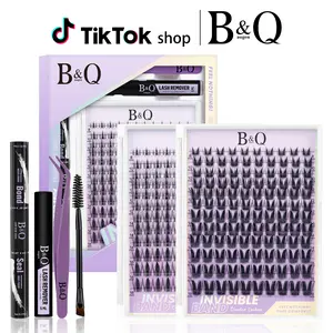 B&Q Fairy Manga Lash Kit l Invisible Band Individual Lashes Clusters for Wet Look Effect,Baby Doll Cartoon Style C Curl for DIY Lash Extension, Waterproof Long Lasting Gentle [NO LATEX] #dealsforyoudays