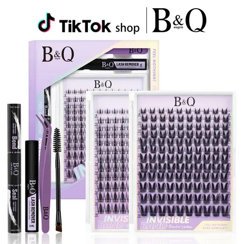B&Q Fairy Manga Cosmetic Lash Cluster Bundle Set - Invisible Band Flared Wispy Individual Clusters, Wet Look C Curl Doll Eye Effect DIY Lashes, Nature-Infused Waterproof Long-Lasting Gentle No-Latex False Eyelashes & Adhesives #SohoChic