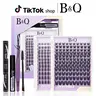 B&Q Fairy Manga Cosmetic Lash Cluster Bundle Set - Invisible Band Flared Wispy Individual Clusters, Wet Look C Curl Doll Eye Effect DIY Lashes, Nature-Infused Waterproof Long-Lasting Gentle No-Latex False Eyelashes & Adhesives #SohoChic