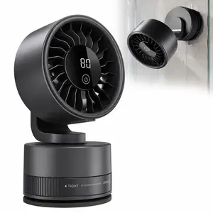 Desk Fan for Bedroom, USB Rechargeable Wall-Mount Fan with Strong Suction Cup Base, LED Digital Display, 6 Adjustable Speeds, Quiet Oscillating Small Fan, Multi-Angle Adjustable Tilt for Office RV Kitchen Bathroom