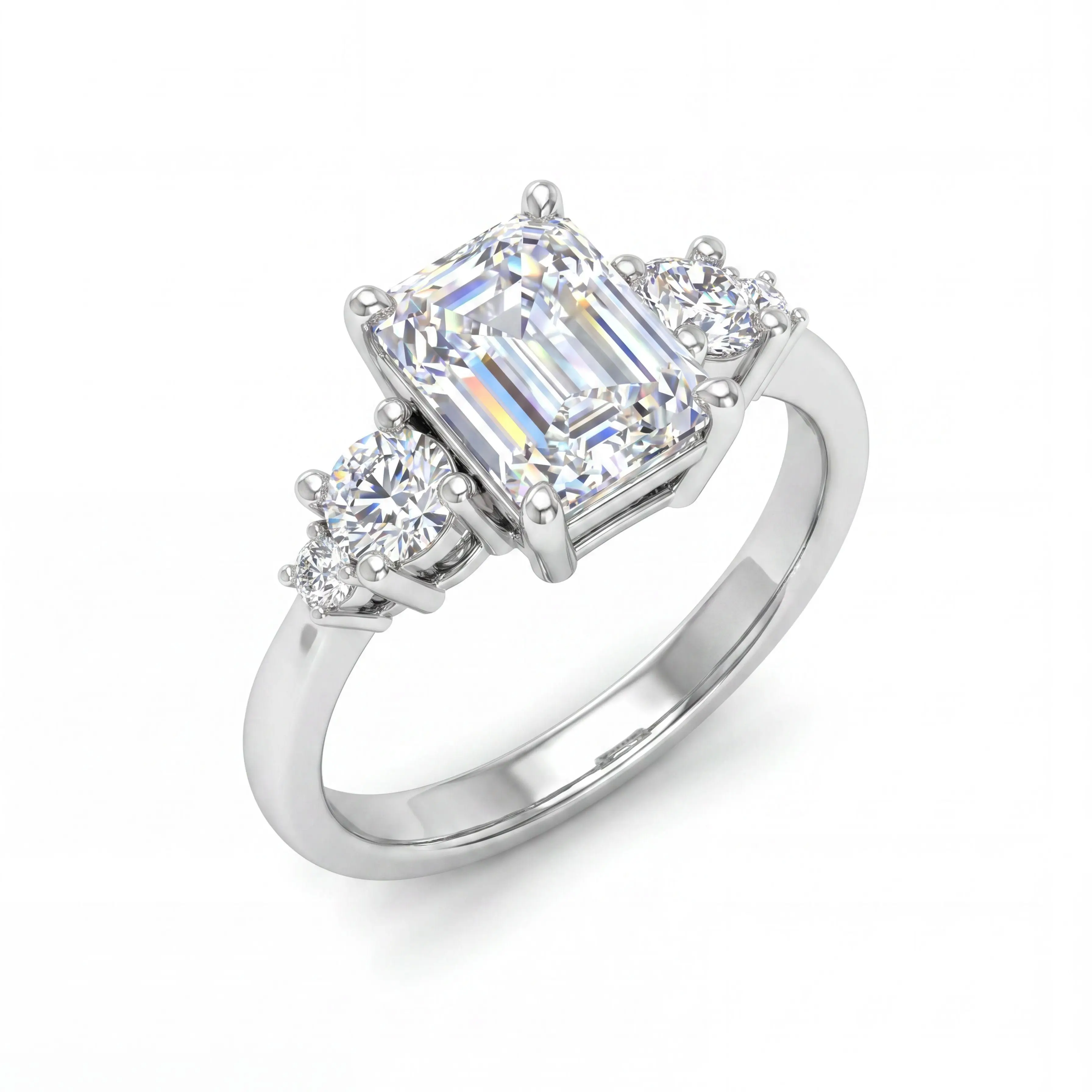 Elegant Emerald Cut Moissanite Engagement Ring With Round Side Stones 925 Sterling Silver Hypoallergenic Luxurious Fine Jewelry For Women And Girls Perfect For Anniversary Gift Wedding Party And Everyday Wear