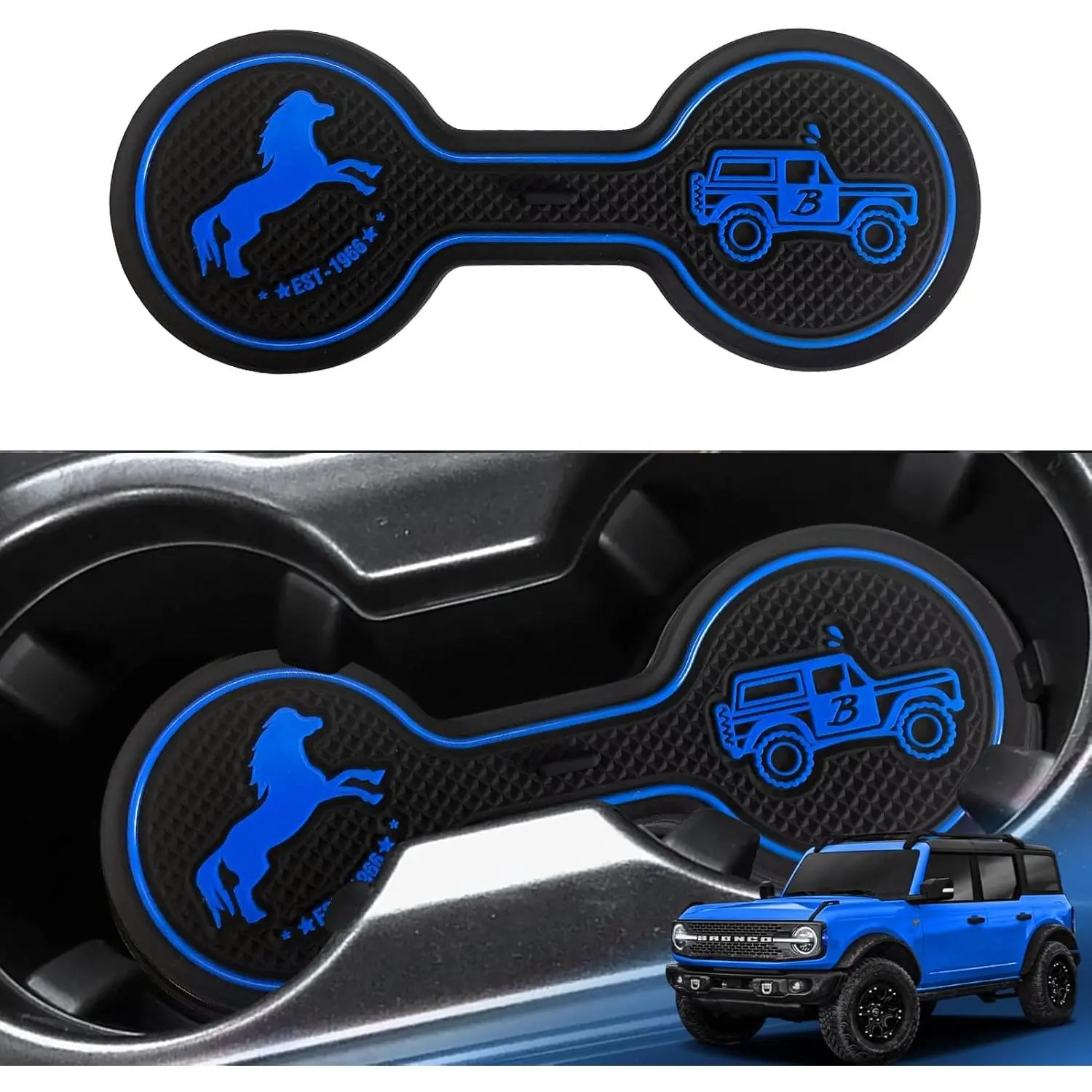 Compatible with Ford Bronco 2021.2022 2023.2024  Cup Holder Coaster (not for ),  Decorative Water Coaster, Beverage Coaster,  Cup Holder Coaster,  Accessories Pad (Blue)