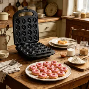 Double sided heating, 1000W donut with detachable non stick board, suitable for home, kitchen, cake, pancake, nut, snack or dessert, US standard two plug