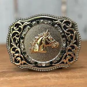 Golden, Silver and Black Buckle with Horse Design - Western Buckles Made in Mexico