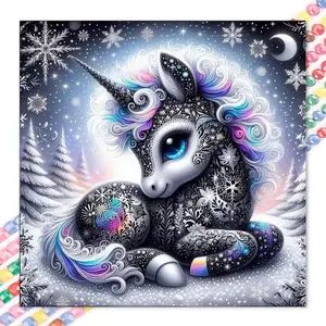 1 DIY diamond painting kit, 5D diamond art set, DIY decoration, unicorn, rainbow, snowy scenery, full drill diamond painting set, mosaic, diamond art, DIY art home decoration, suitable for Christmas, Handcraft