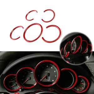 5pcs Chrome Silver Red Dashboard Surrounding Ring Trim Covers For Porsche 911 Cayenne Panamera 2008-2016