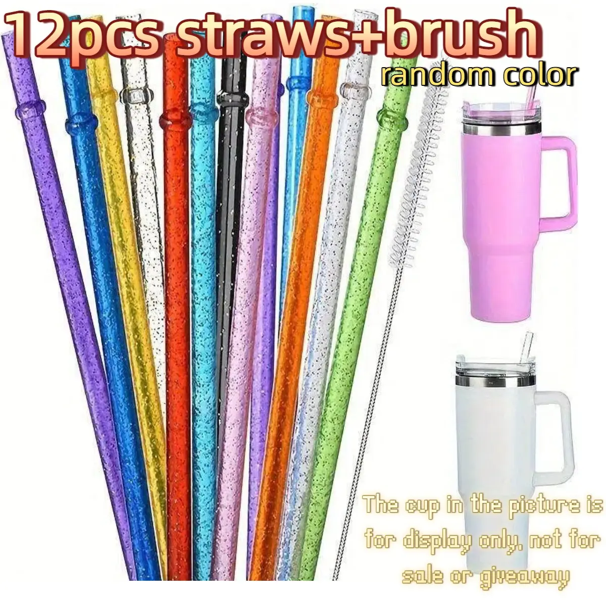 Reusable Plastic Straw Set, 12 Straws + 1 Brush, Fits 20-40oz Bottles, Durable, Fashionable, Party Drinking Tools, Gift Idea