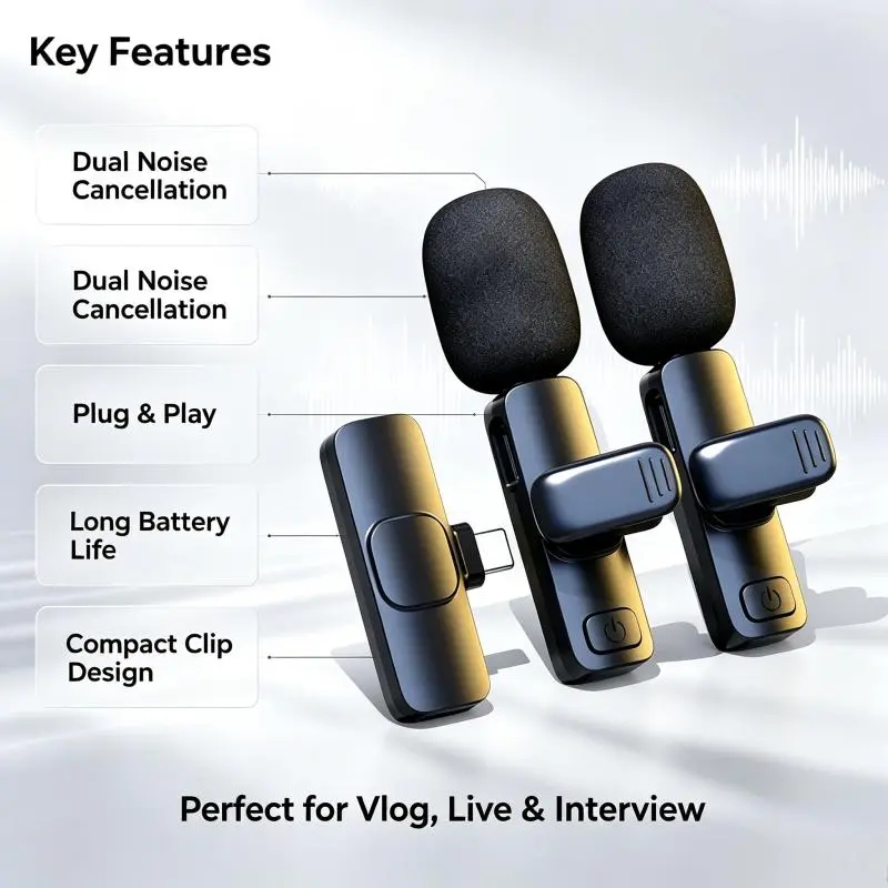 Lanyard Wireless Microphone - Rechargeable USB-C Plug-and-Play Omnidirectional Mini Portable Microphone for Video Recording, Podcasting, Live Streaming