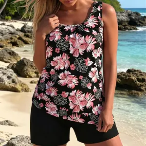 Tropical Floral Print Tankini Set - Perfect for Beach, Pool & Water Sports