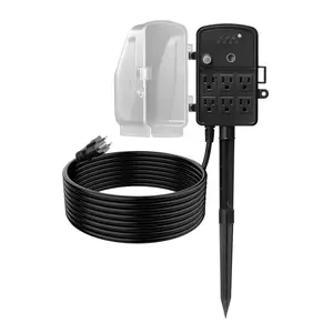 Outdoor Weatherproof Power Stake - 25FT Extension Cord, 6-Outlet Power Strip with Cover, Remote Control Dusk-to-Dawn Timer, 1875W/15A Accessories for Plug-Mounted Devices, Christmas Lights, Garden