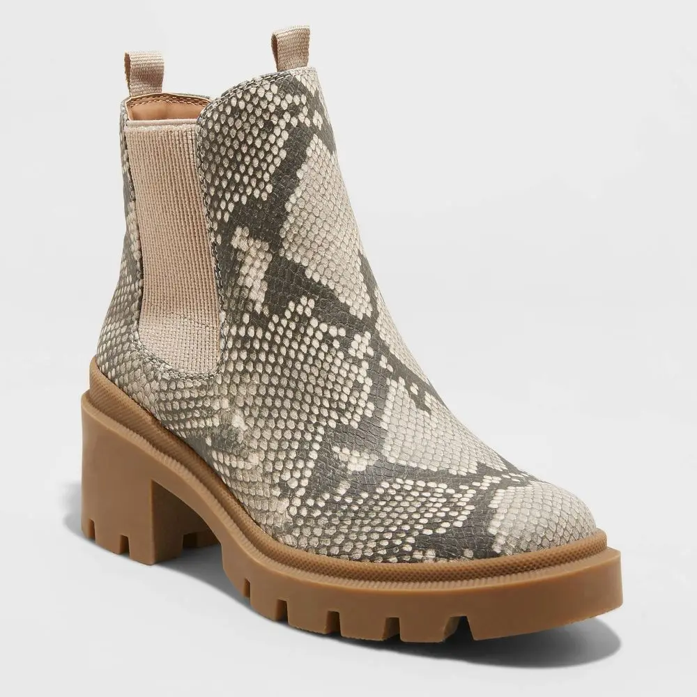 Women's Cai Snake Print Double Gore Combat Boots - Universal Thread Gray 11