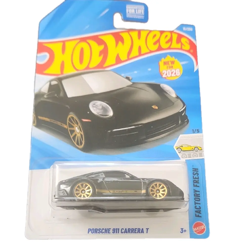 Hot Wheels Factory Fresh Porsche 911 Carrera T Black/Gold 1:64 Diecast Unopened