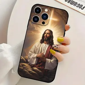 Light Cross with Prayer Jesus Christian Pattern Case for iPhone 16 15 14 Pro Max 13 12 11 XR XS Plus Shockproof Full Camera Protection Durable Slim Silicone Cellphone Cover Gift For Girls and Women