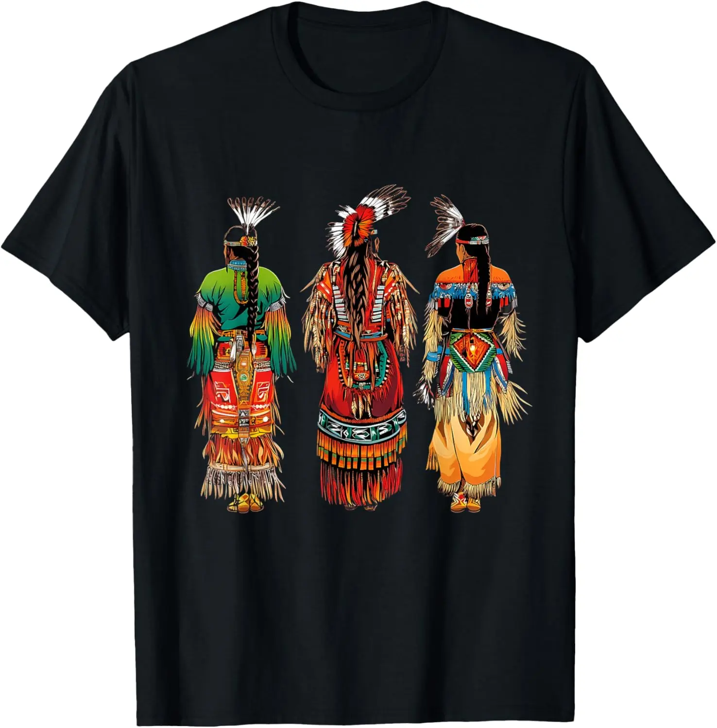 Women's Vintage Graphic T-Shirt, Distressed Casual Shortsleeve Top with Native American Indian Tribe Chief Feather Headdress Print, 100% Cotton