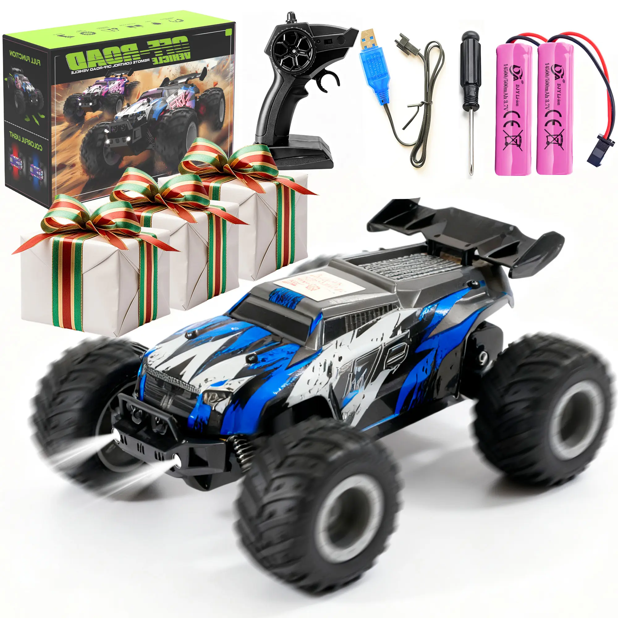 1:18 Scale High Speed RC Car, 4WD Remote Control Car with 2.4GHz Controller, Rechargeable Battery, LED Lights, Shock Absorber Suspension, All Terrain Off Road RC Truck Toy for Kids and Adults, Remote Control Truck, Rc Cars