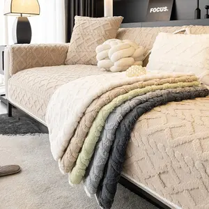 Solid Color Plush Sofa Cushion Cover, 1 Count Simple Modern Sofa Cover, Warm & Comfortable Soft Sofa Protector, Washable Sofa Protector for Home Living Room