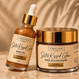PureBellissimo Sun Kissed Glow Body Butter Bronzer & Shimmer Oil Set - Golden Marshmallow Scent, Hydrating Bronze Glow Body Moisturizer Kit
