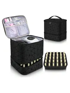 30 Grid Nail Polish Organizer, Large Capacity Pu Leather Nail Polish Organizer, Zipper Makeup Organizer Pouch, Makeup Storage Bag for Travel & Daily Use, Cosmetic Pouch, Travel Essentials, Cosmetics Organizer, Cosmetic Travel Bags
