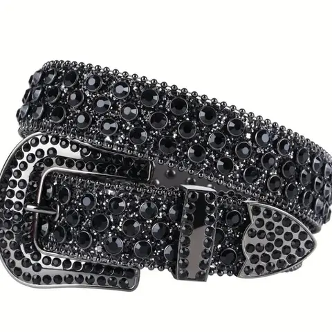 TINIDI Handmade Braid Chunky Belt Style Cowhide Rivet Bling Western Rhinestone Belt - Heavy-Duty Unisex Cowboy Punk Accessory, Perfect for Jeans Party Wear, Ideal Western Gift