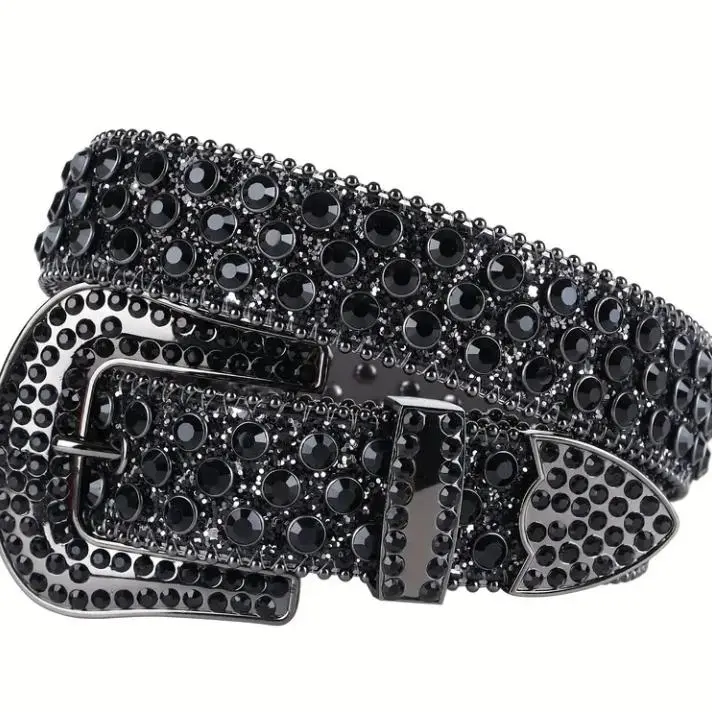 TINIDI Handmade Braid Chunky Belt Style Cowhide Rivet Bling Western Rhinestone Belt - Heavy-Duty Unisex Cowboy Punk Accessory, Perfect for Jeans Party Wear, Ideal Western Gift