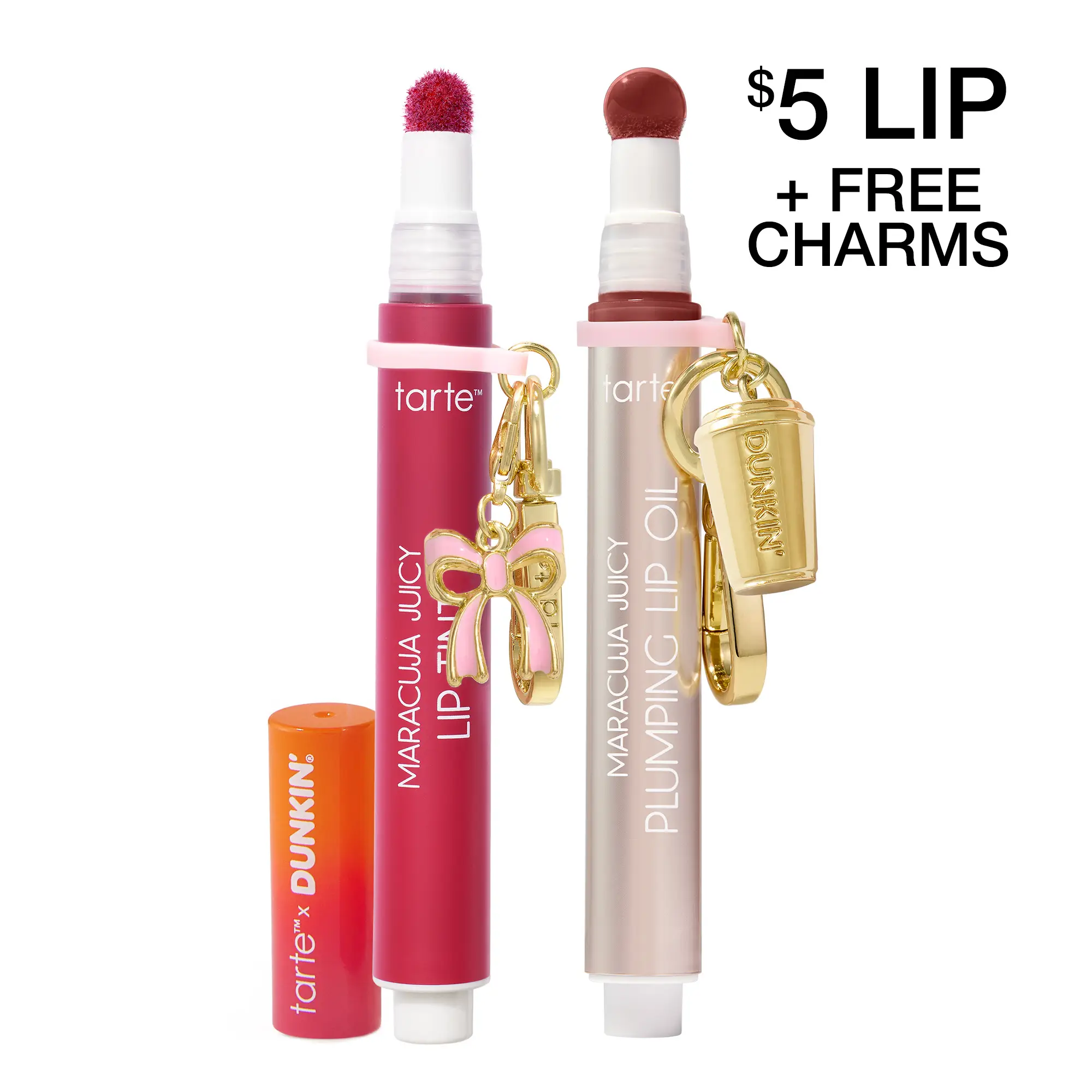 tarte x Dunkin' maracuja juicy lip tint & plumping oil duo + FREE charm