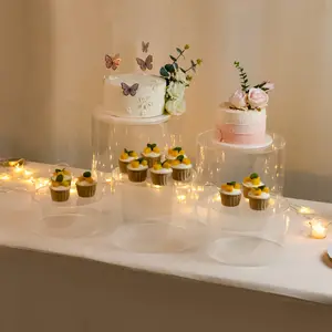 Set of 5 Acrylic Cake Stands Cylinder Design Round Clear - Display Risers for Events 8.5", 9", 10", 11", 12"