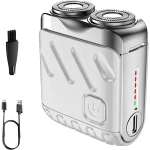 Protable Electric Shaver R12 Mini Electric Shaver – Upgraded Magnetic Dual-Blade Razor for Men | Compact & Powerful USB Rechargeable Travel Shaver for Car, Office, Home Use White Color