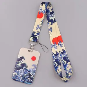 Japanese Waves Credential Holder Lanyards for Key Neck Strap For Card Badge Gym Phone Straps Keychain Keyring Accessories Gift